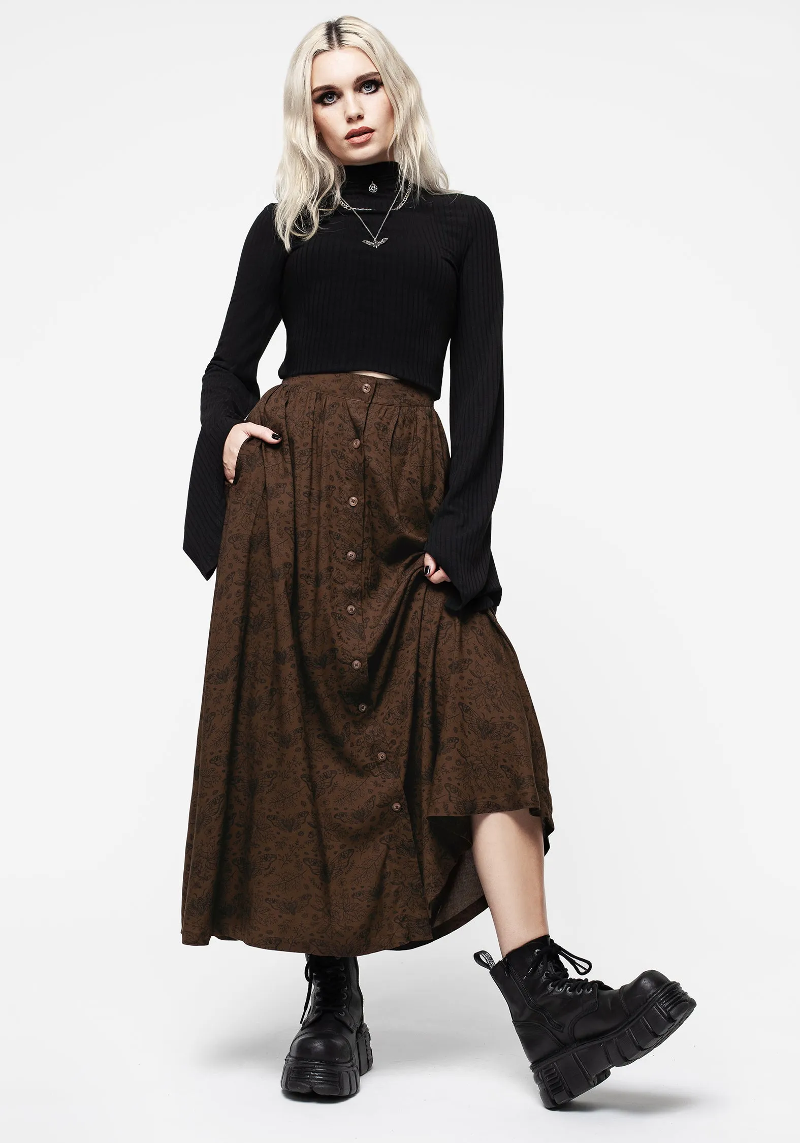 High Shine Rosamoth Button Up Midi Skirt
