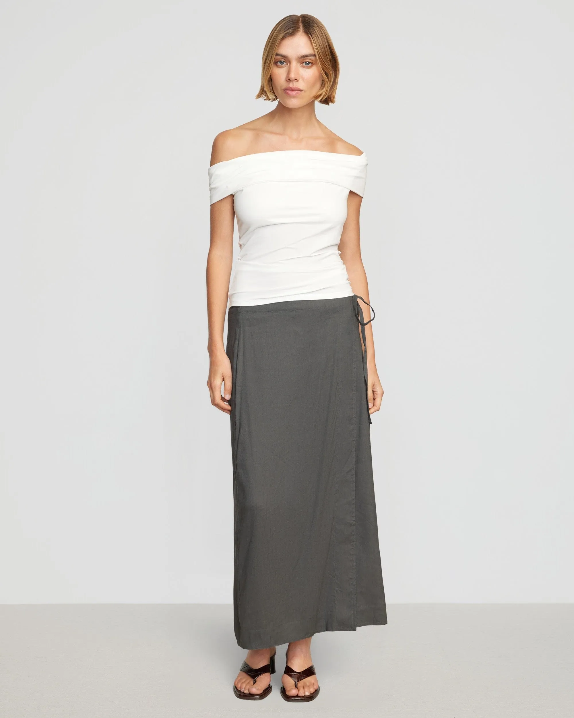 Sustainable Material Blend Geometric precision Mai Asymmetric Off-Shoulder Tee