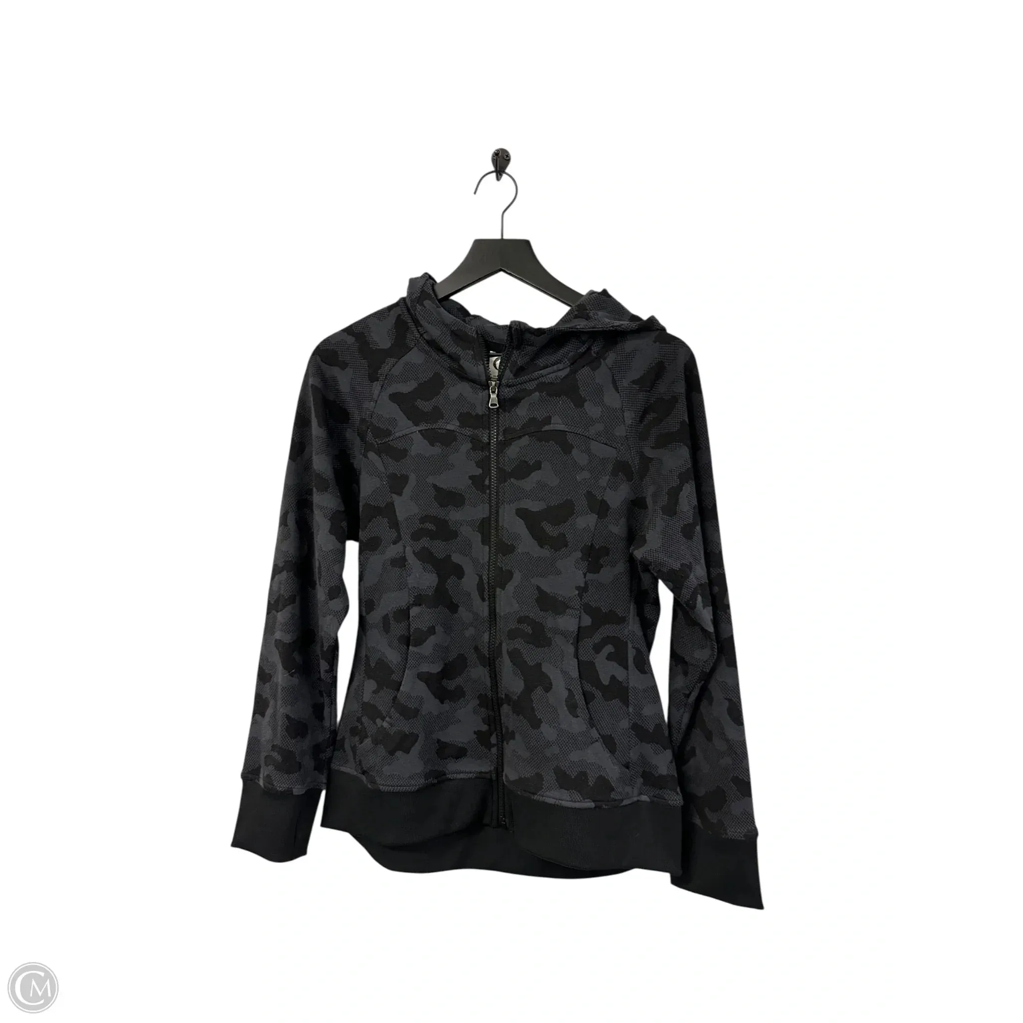 AntiPilling Fabric Sweatshirt Hoodie By Zyia In Black & Grey, Size: M