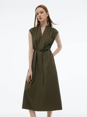 DurableThreadwork Cap Sleeve Adjustable V-Neck Women Maxi Dress With Belt