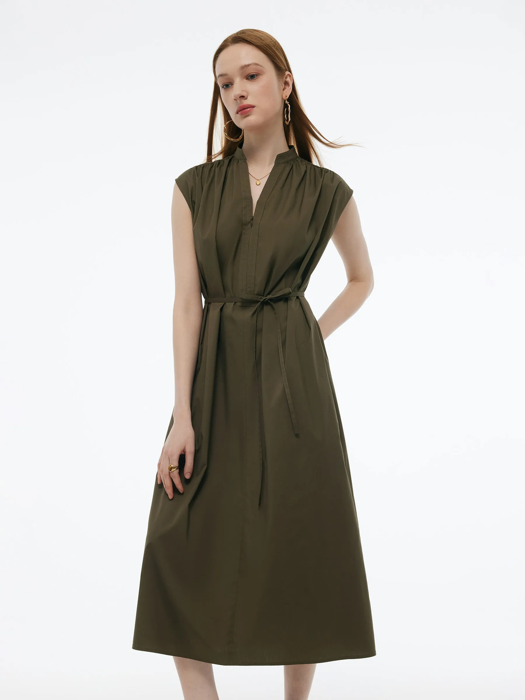 DurableThreadwork Cap Sleeve Adjustable V-Neck Women Maxi Dress With Belt