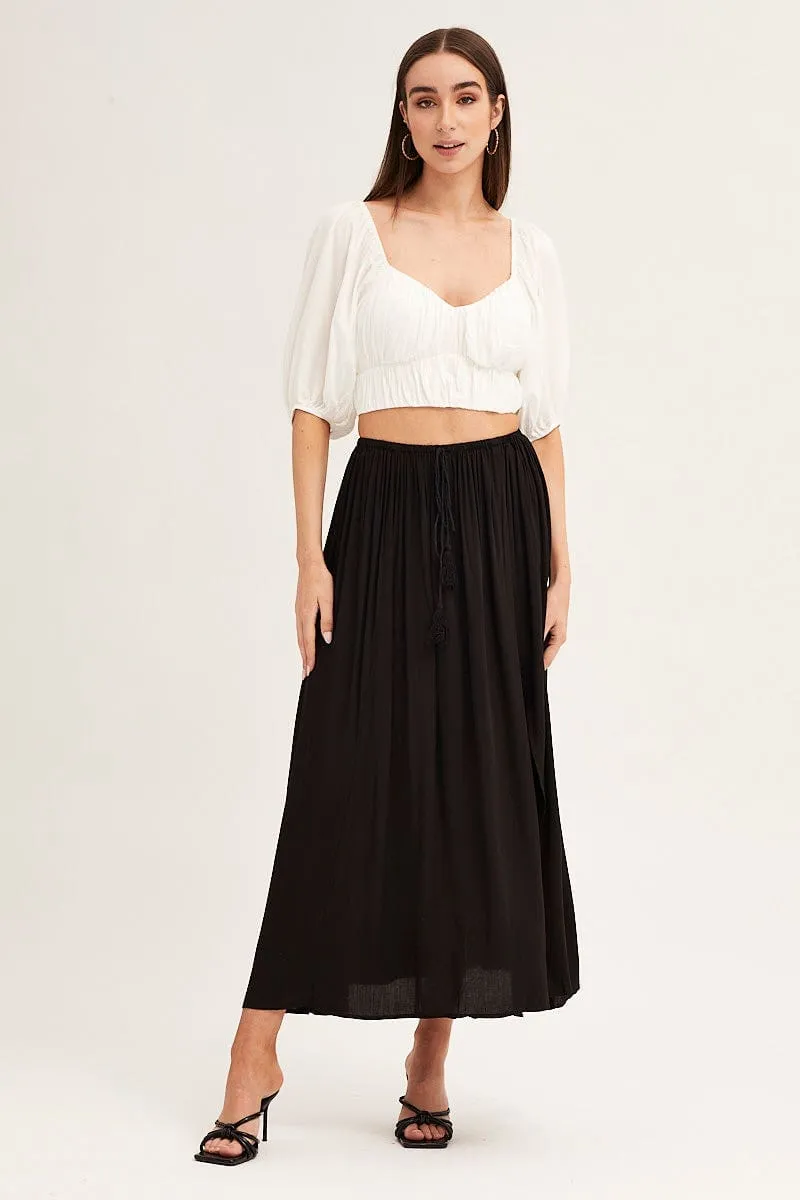 Black Maxi Skirt Elastic Detail Split Casual Edge