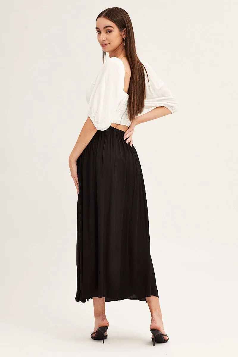 Black Maxi Skirt Elastic Detail Split Twist Front