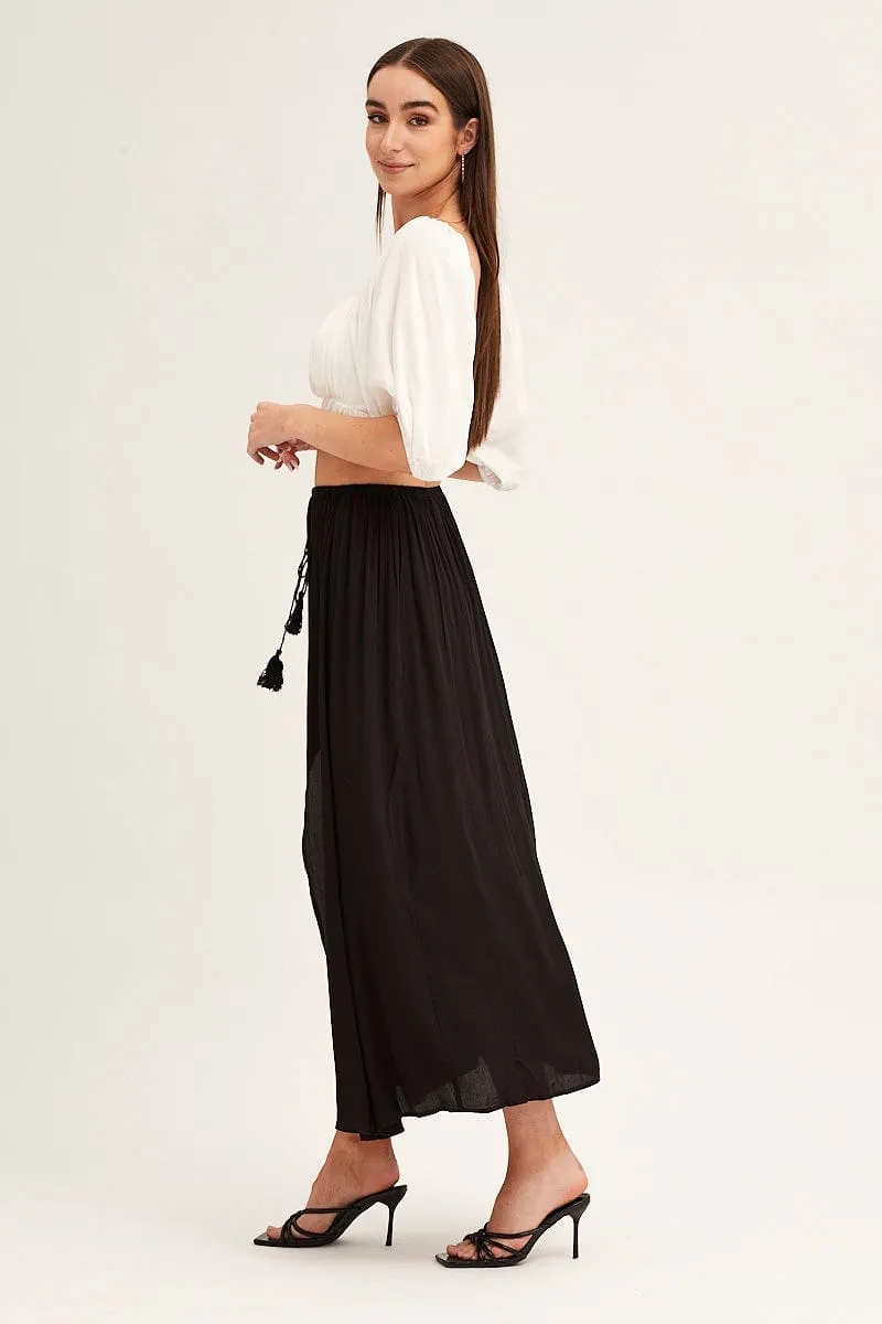 Black Maxi Skirt Elastic Detail Split Ethically Made Wardrobe Classic