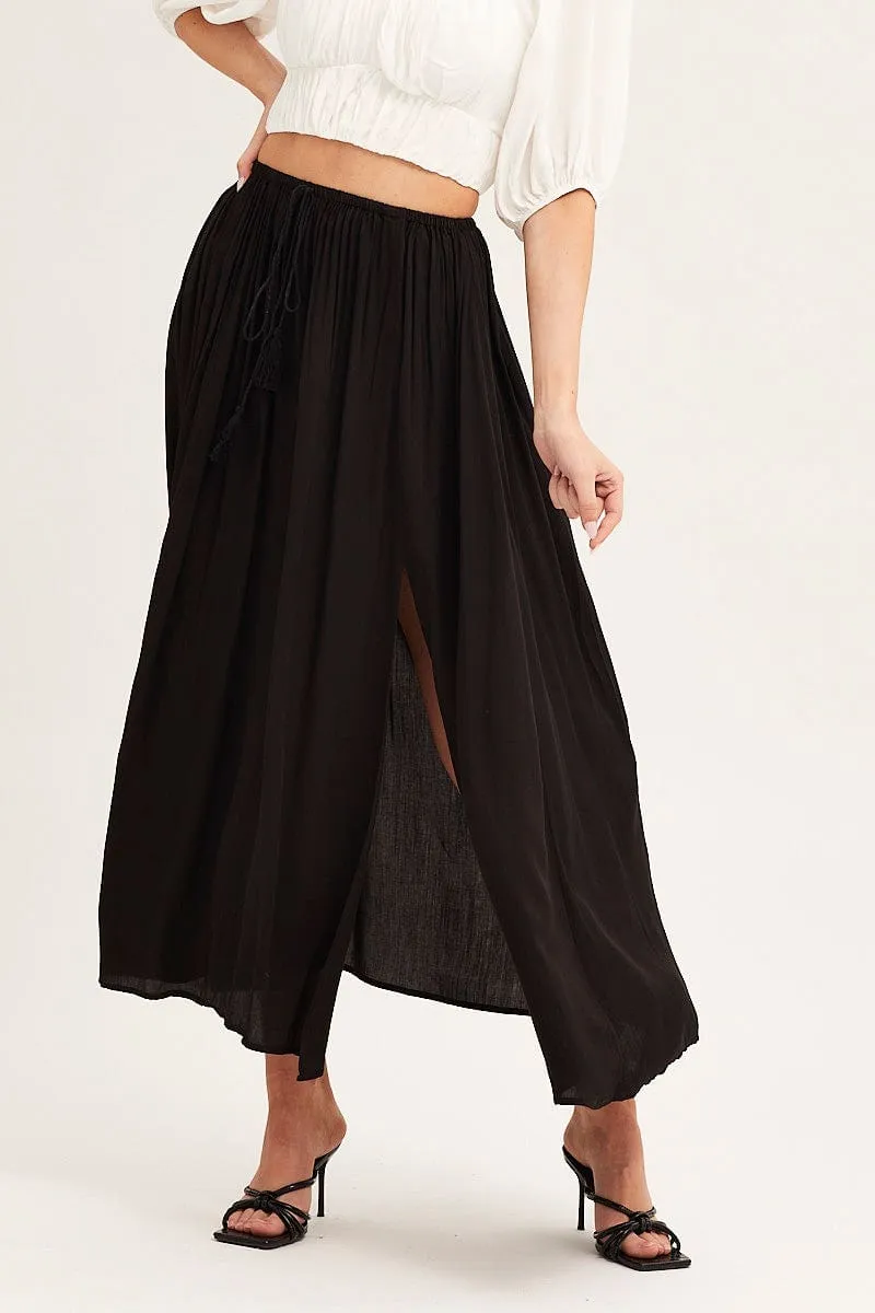 Black Maxi Skirt Elastic Detail Split Craftsmanship Focus