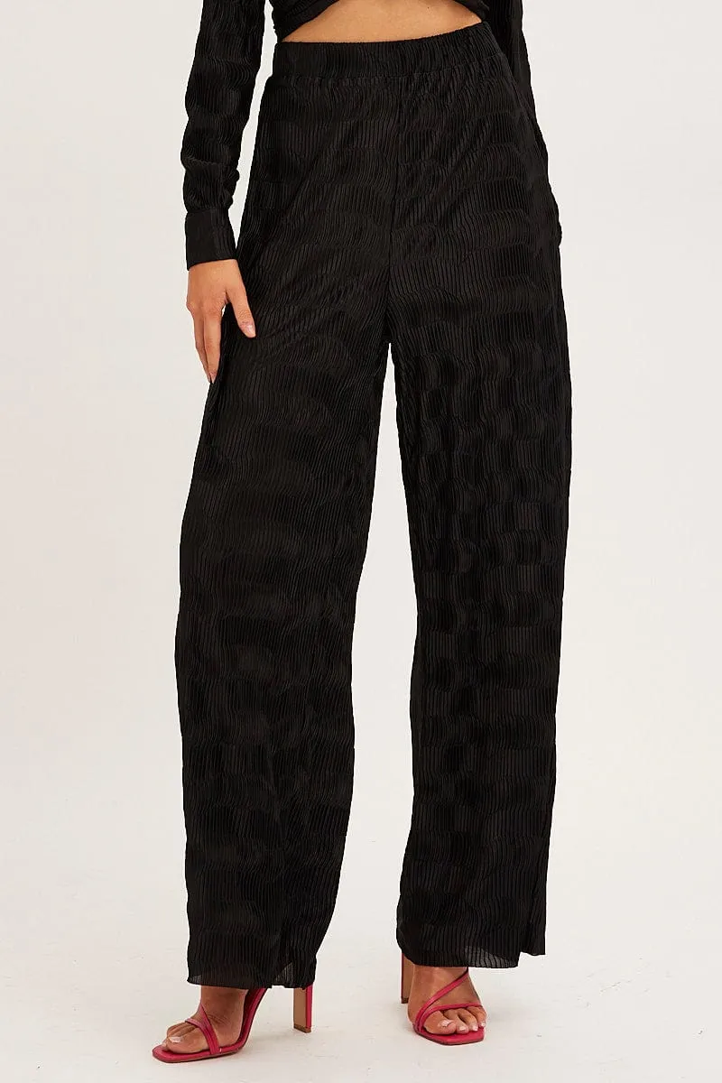 Black Plisse Pants Wide Leg Workout-ready Cozy Design