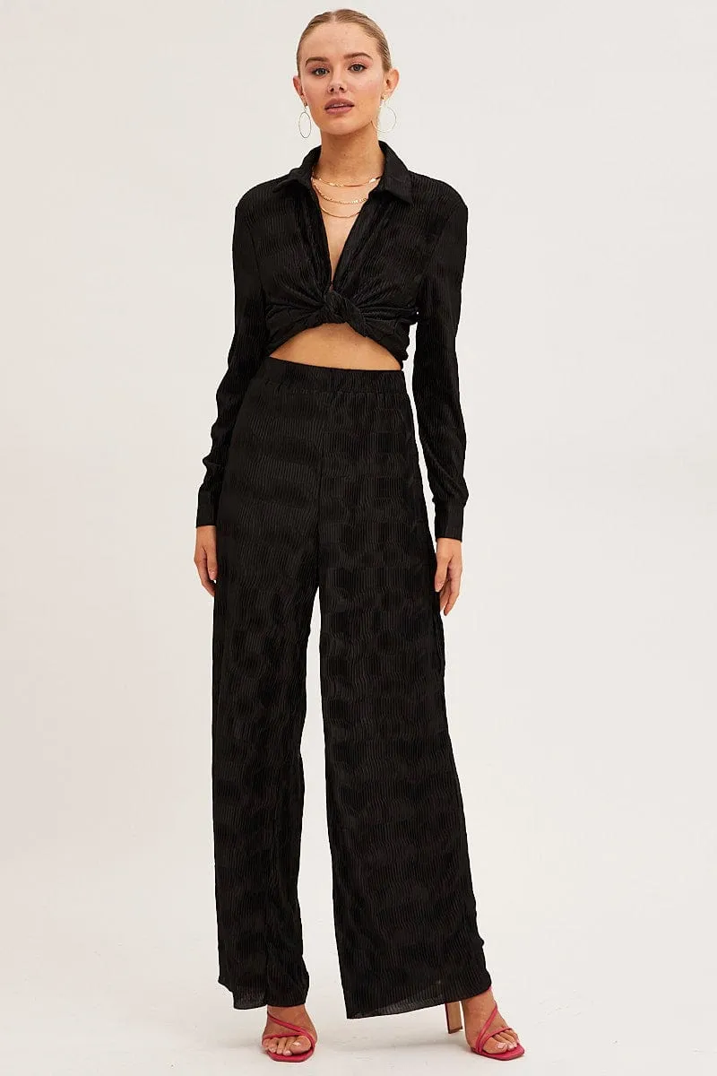 Black Plisse Pants Wide Leg Everyday Must-have
