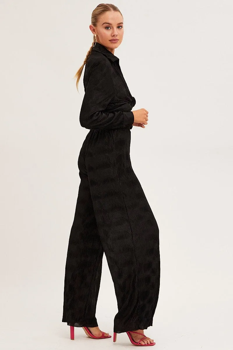 Black Plisse Pants Wide Leg Premium Stretch All Occasion