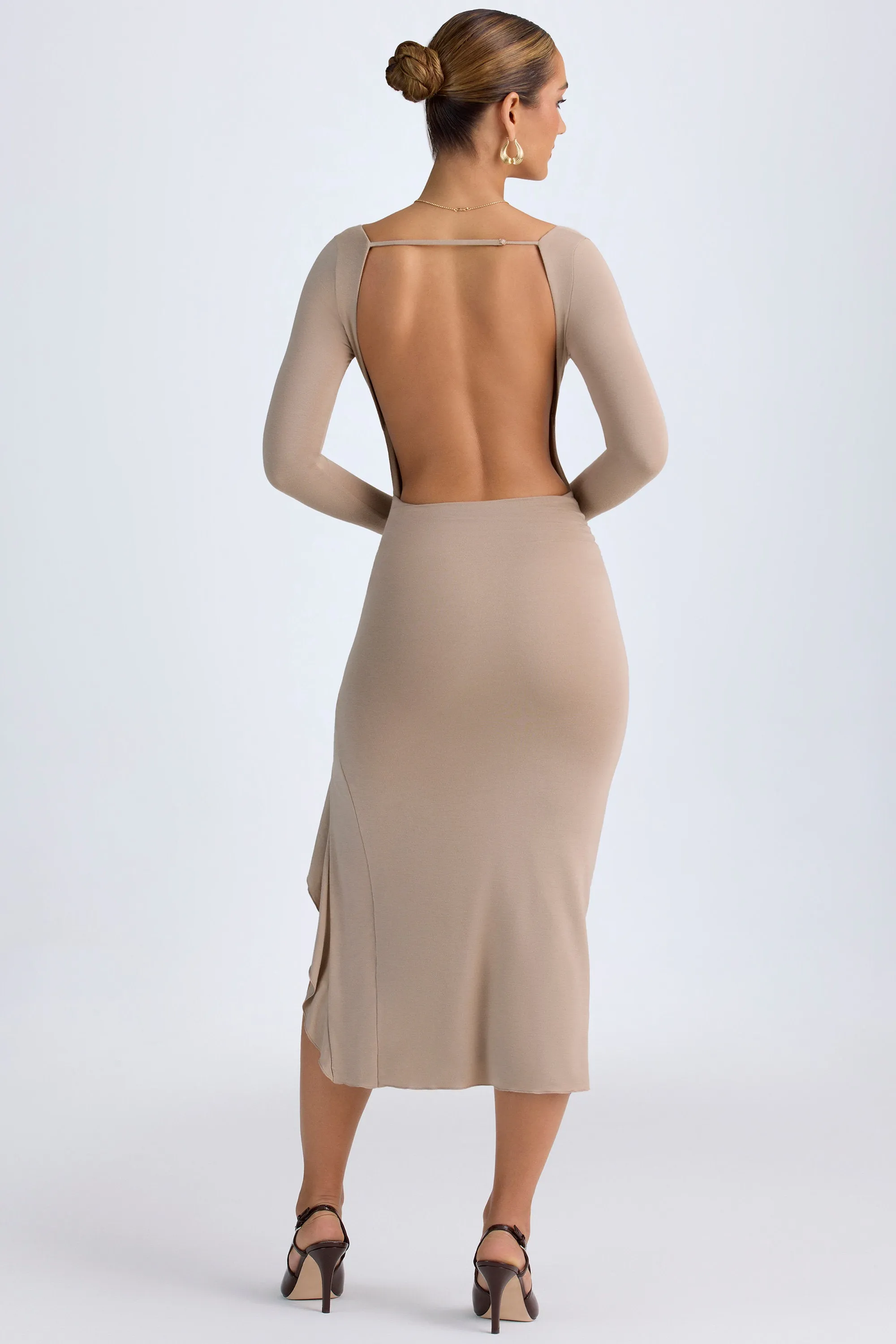 ThermalInsulated Relaxed Style Modal Ruffled Midaxi Dress in Taupe