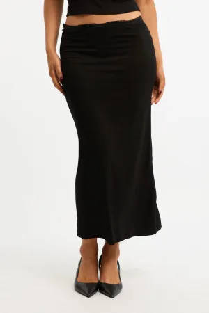 Photography Session Black Maxi Skirt Elasticated Lace Trim Jersey Lined