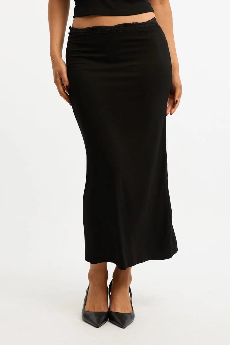 Photography Session Black Maxi Skirt Elasticated Lace Trim Jersey Lined