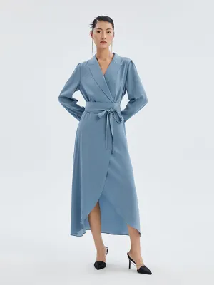 ThermalRegulating Fabric ChafeFree Design Triacetate Notched Lapel Tied Maxi Dress