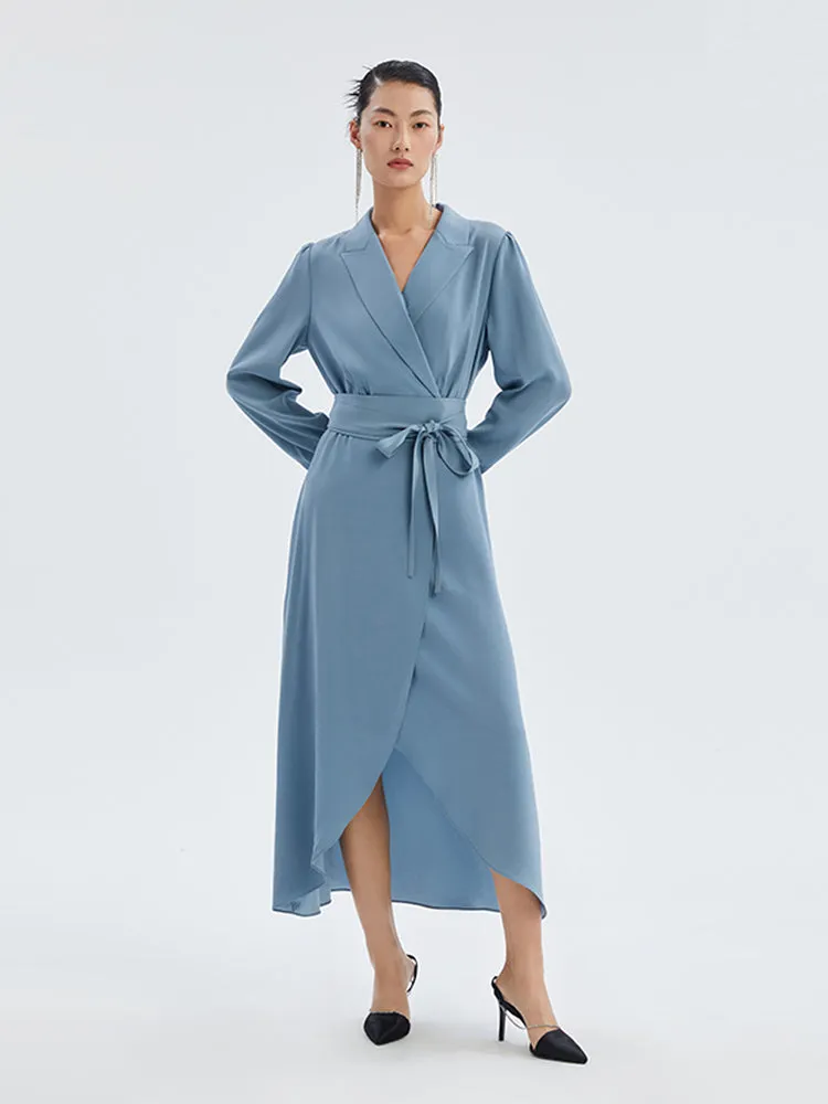 Triacetate Notched Lapel Tied Maxi Dress Minimal Design UV Protection