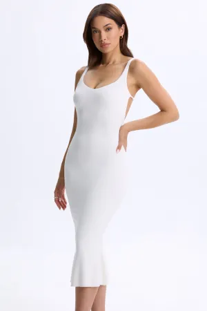 Soft Lining Sharp Look Plunge Open-Back Midaxi Dress in White