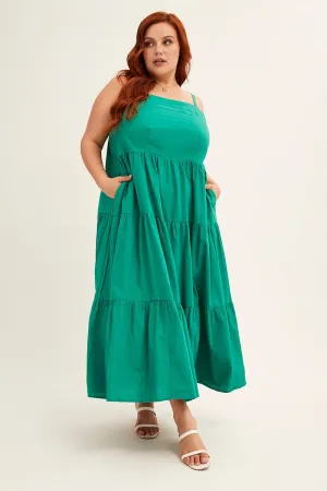 Green Sleeveless Cotton Maxi Dress With Pockets Soft draping maxi Port Lane