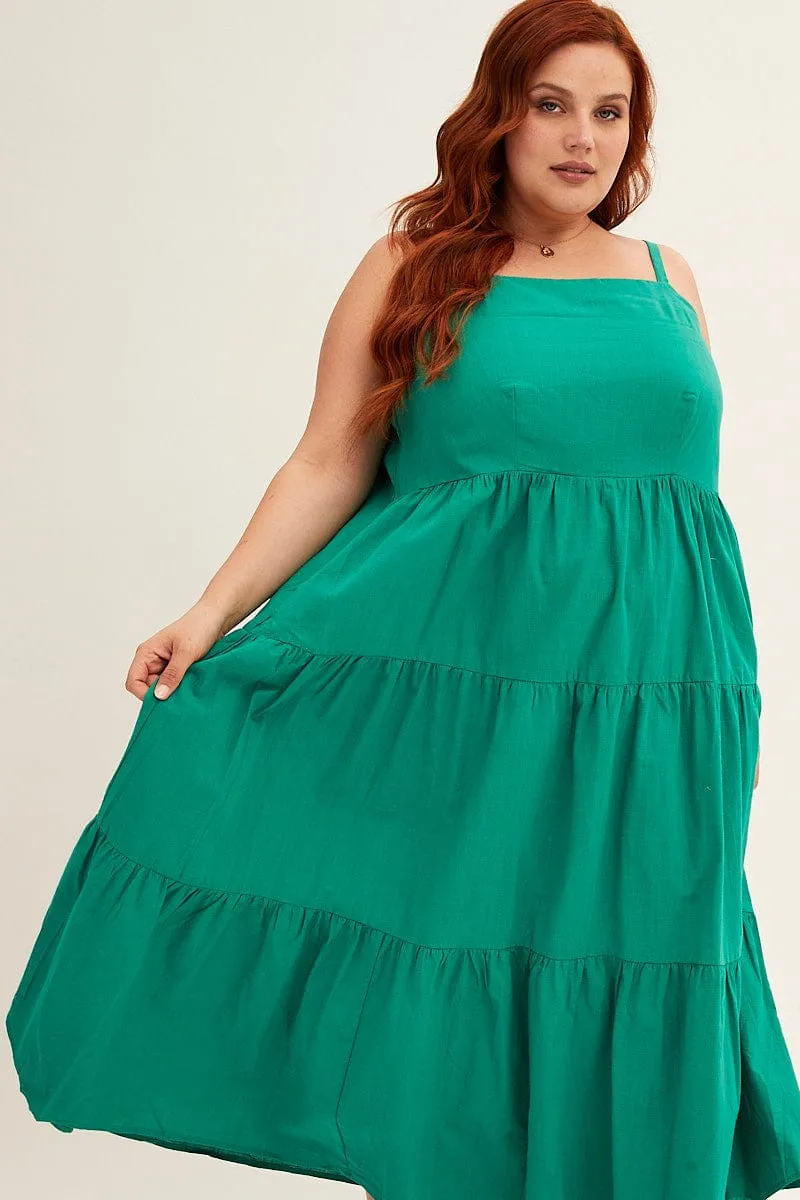 Green Sleeveless Cotton Maxi Dress With Pockets Sand Path