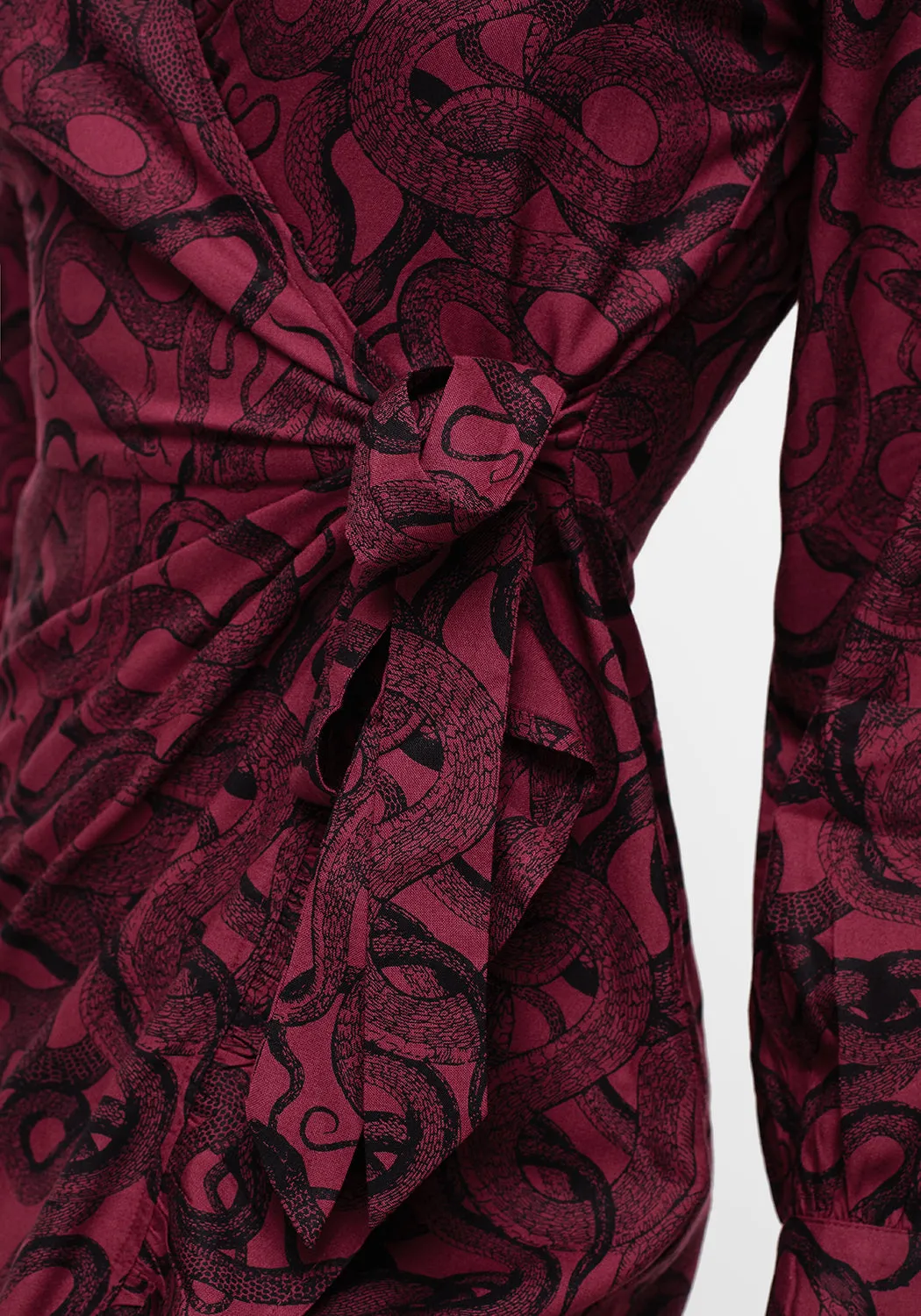 Ophidia Snakes Print Wrap Maxi Dress - Red comfortable length Leaf Glow