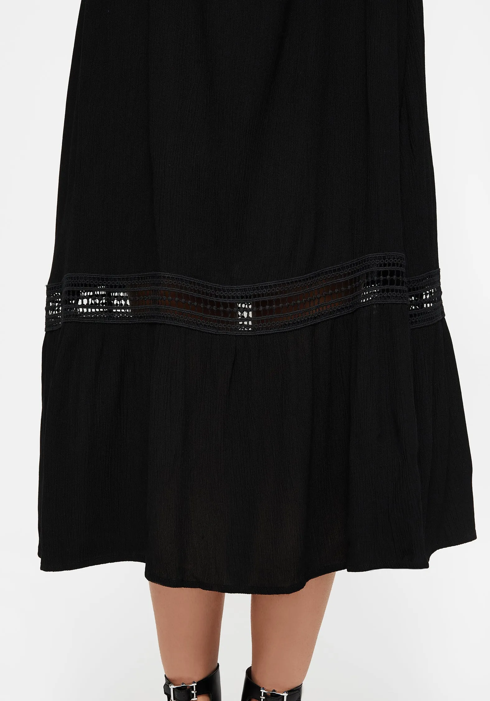 Rural Air Goddess Glow Mirage Lace Insert Puff Sleeve Maxi Dress