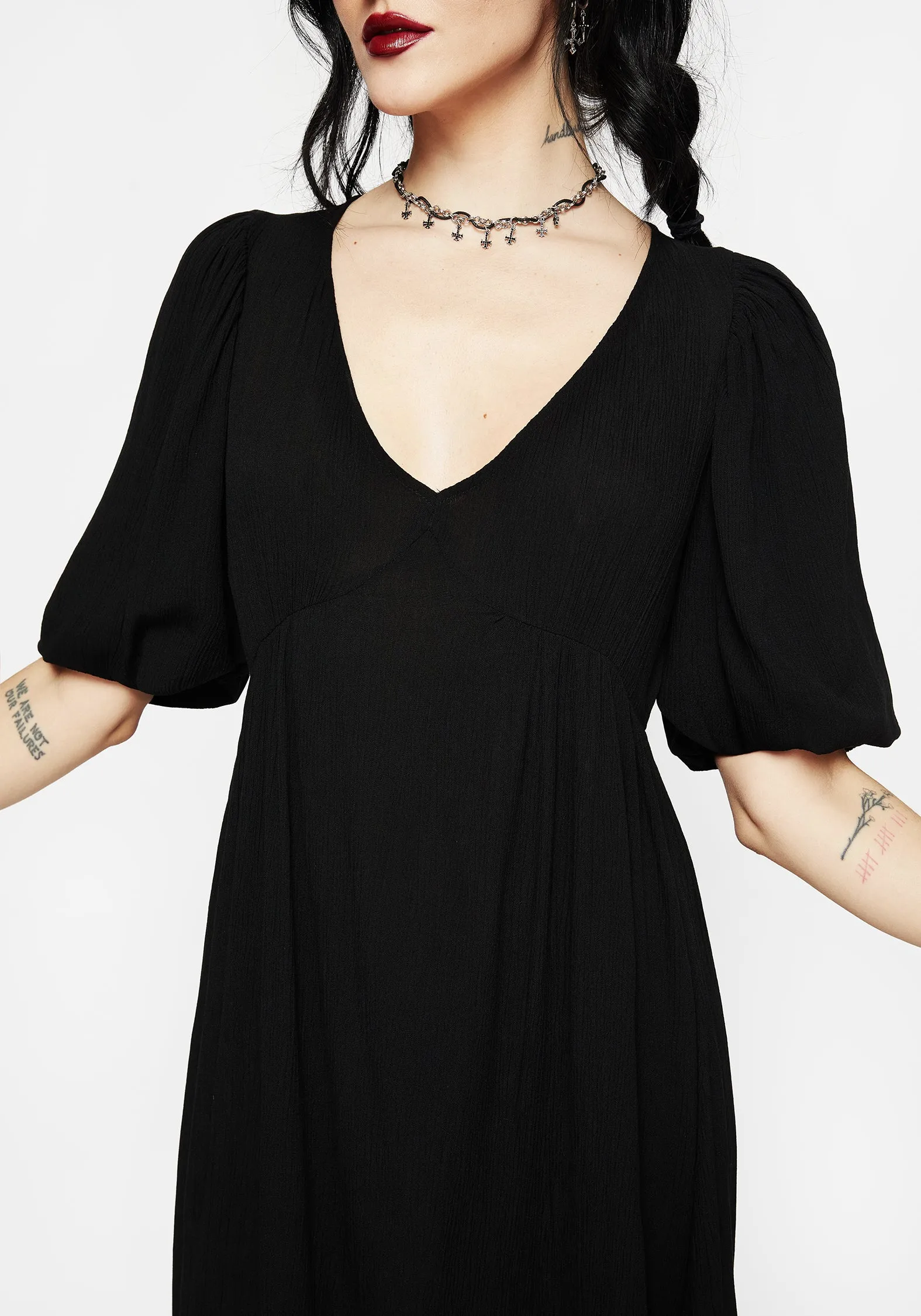 embroidery work Mirage Lace Insert Puff Sleeve Maxi Dress