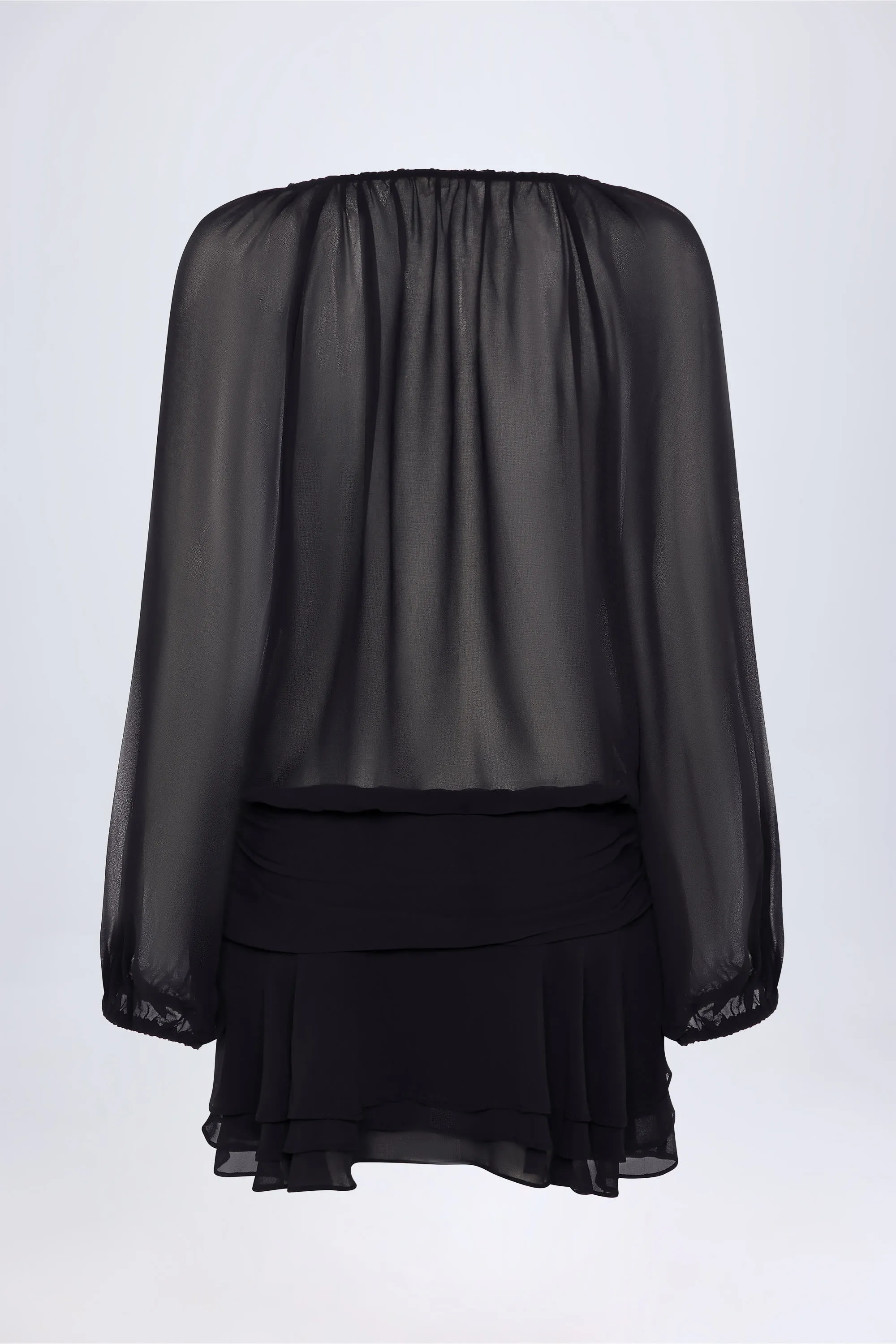 Late Glam Show Edge Lace-Up Balloon-Sleeve Mini Dress in Black