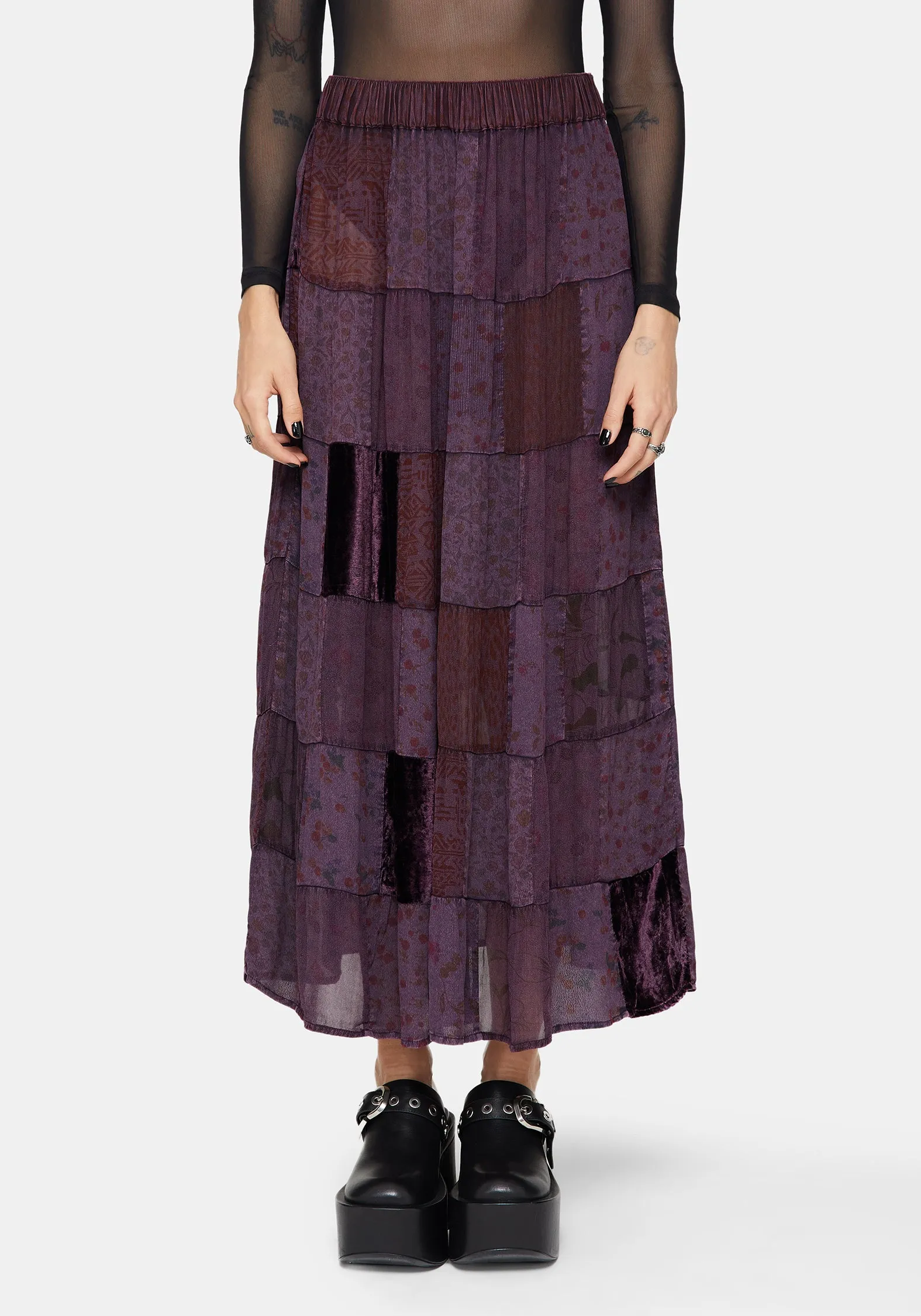 light colors Twist Front Mabel Floral Printed Patchwork Maxi Skirt
