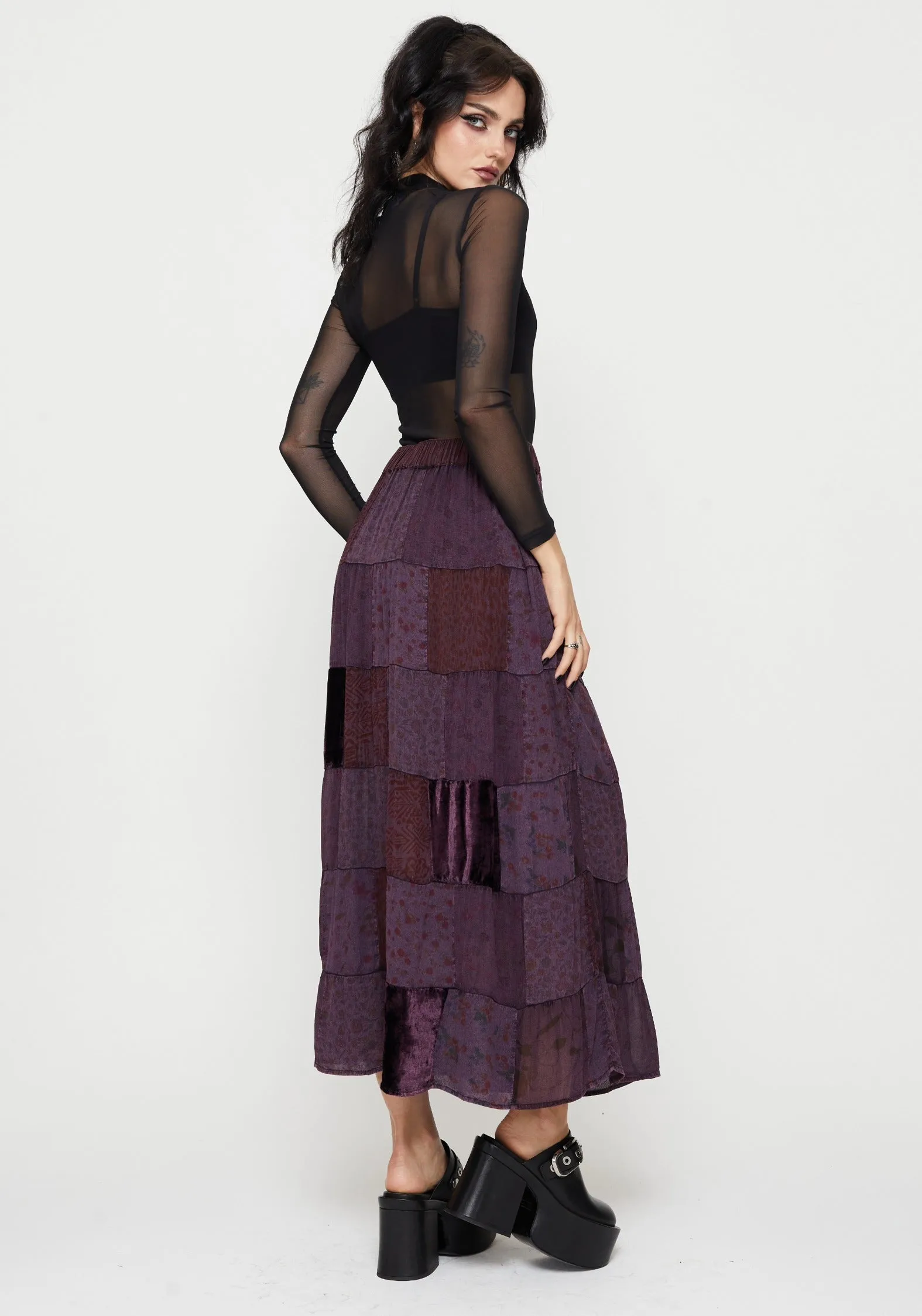 Mabel Floral Printed Patchwork Maxi Skirt Cool Details