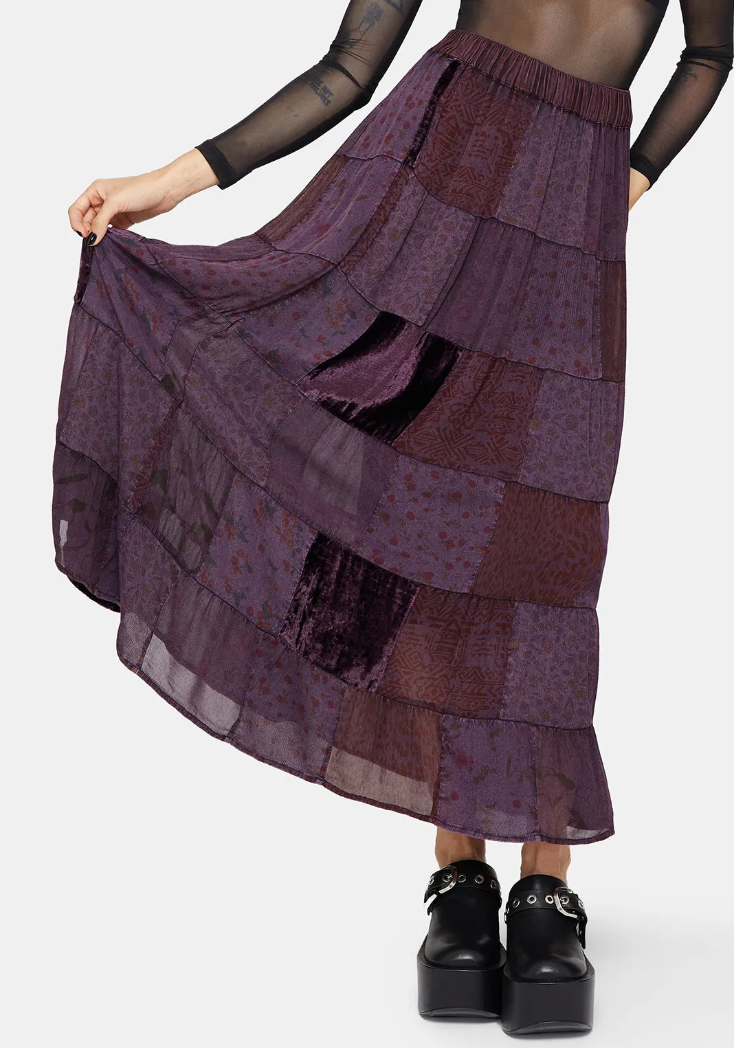 Versatile Outfit Mabel Floral Printed Patchwork Maxi Skirt