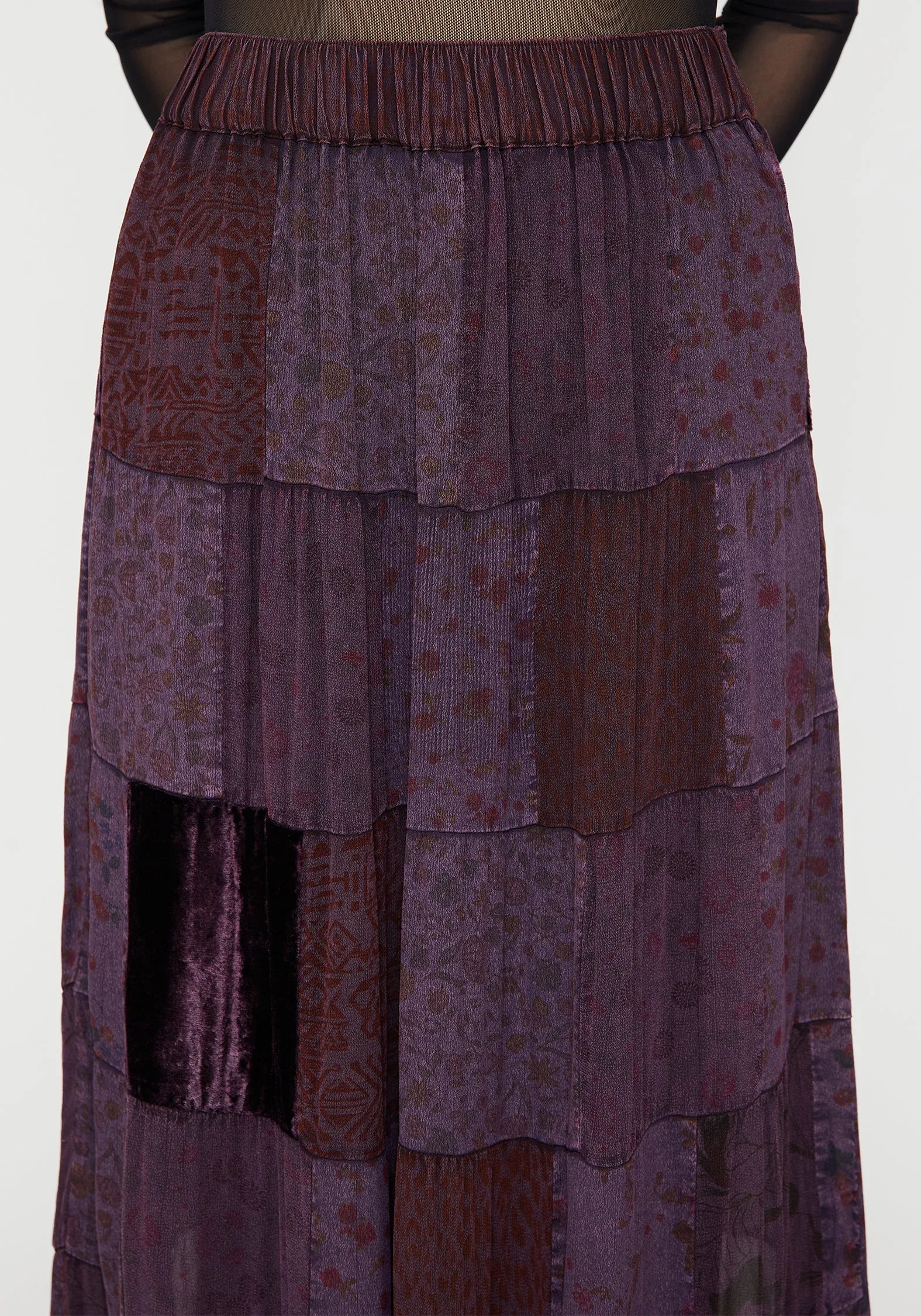 Breathable Lining City Style Mabel Floral Printed Patchwork Maxi Skirt