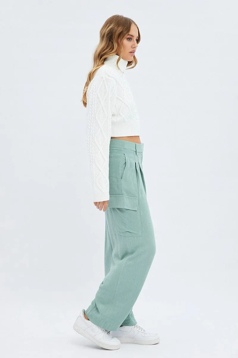 Comfortable Layering Daywear Green Cargo Pants Low Rise Wide Leg