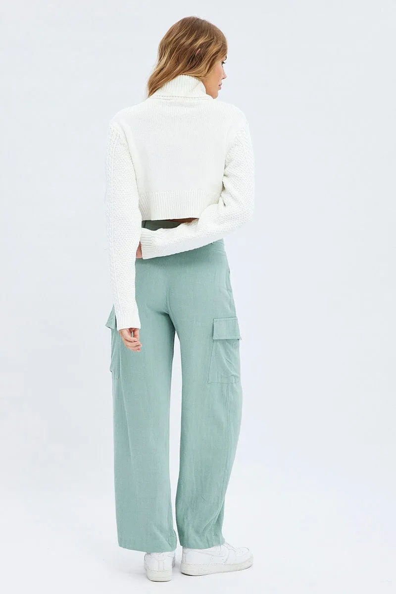 Odor Resistant Casual Chic Green Cargo Pants Low Rise Wide Leg