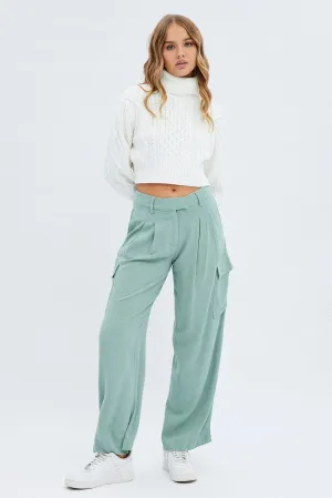 Lightweight Flex SecureZipperClosures Green Cargo Pants Low Rise Wide Leg