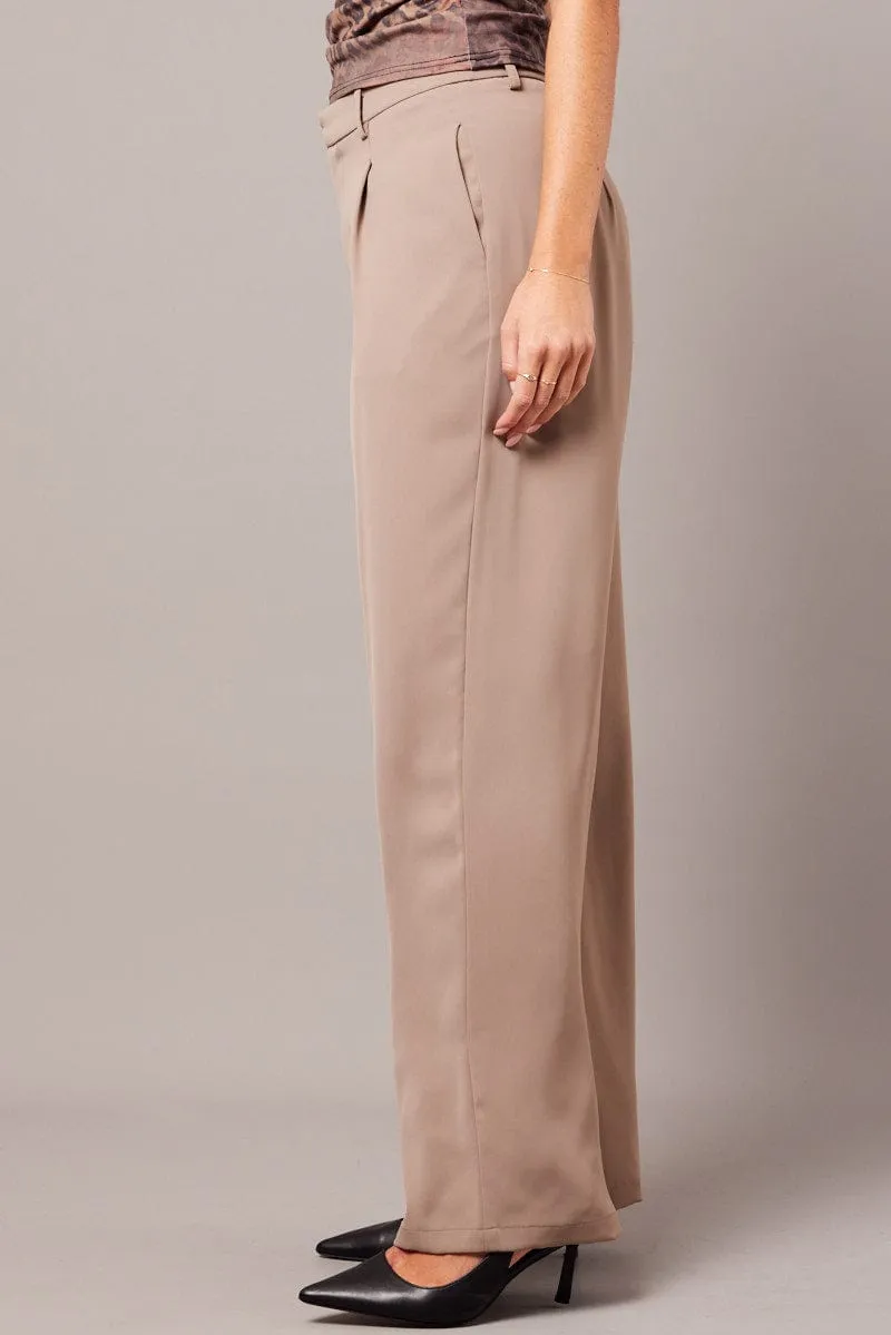 Beige Wide Leg Pants High Rise UVProtectiveLayer