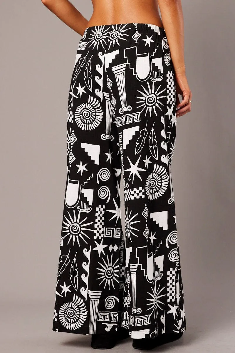 Black Abstract Wide Leg Pants High Rise Soft and Stretchy