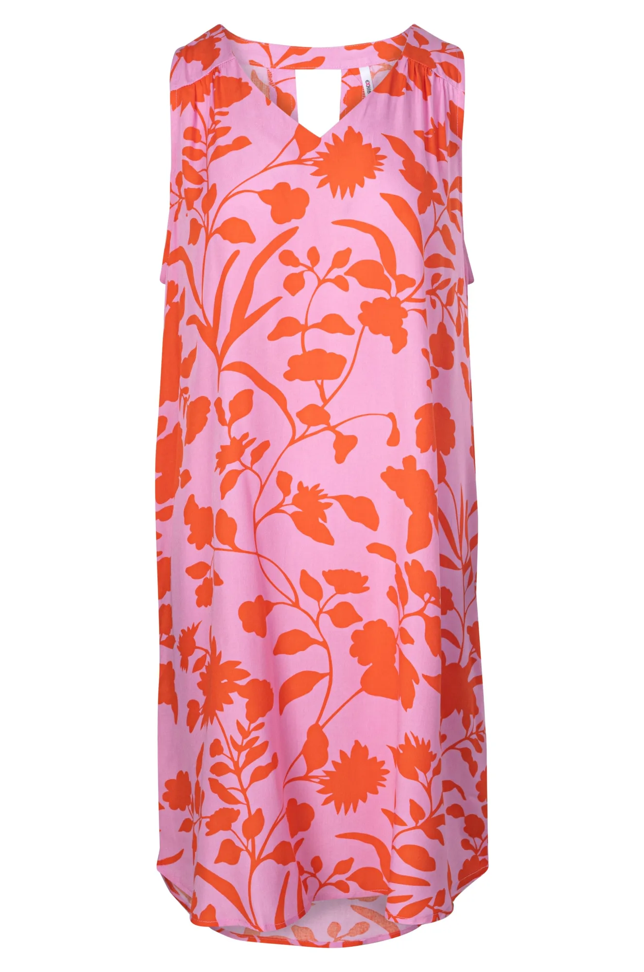 GridTexture V neck Dress with keyhole back | Pink Orange Flower | 3351A1