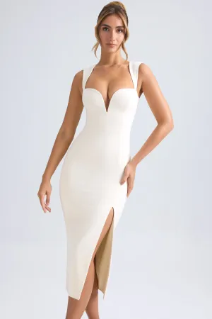 Desk Style Light Ease Sweetheart-Neck Midaxi Dress in Ivory
