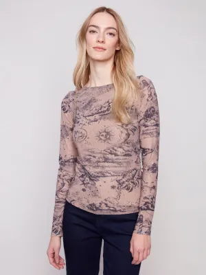 Fade Resistant Coating Beach Outfit Printed Ruched Mesh Top - Astrology