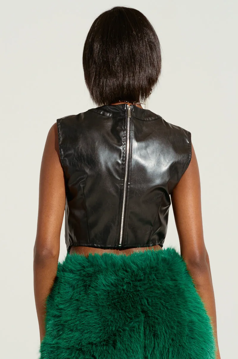 ON MY OWN WAVE CUT OUT FAUX LEATHER TOP IN PU mesh panels Impact Resistant