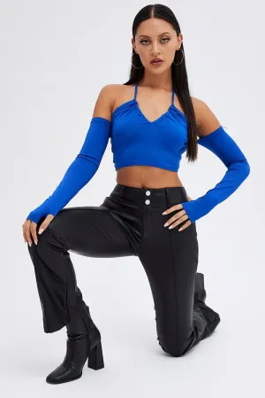 Black Flare Leg Pants Mid Rise Faux Leather Chic Wear