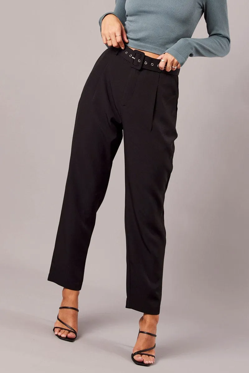 Slim Design Tapered ankle Black Tapered Pants High Rise Belted