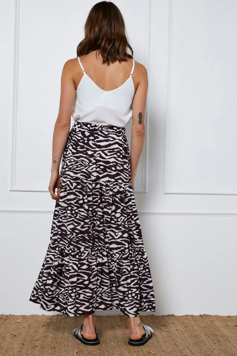 Cozy Edge Fashion Fusion Print Tiered Maxi Skirt