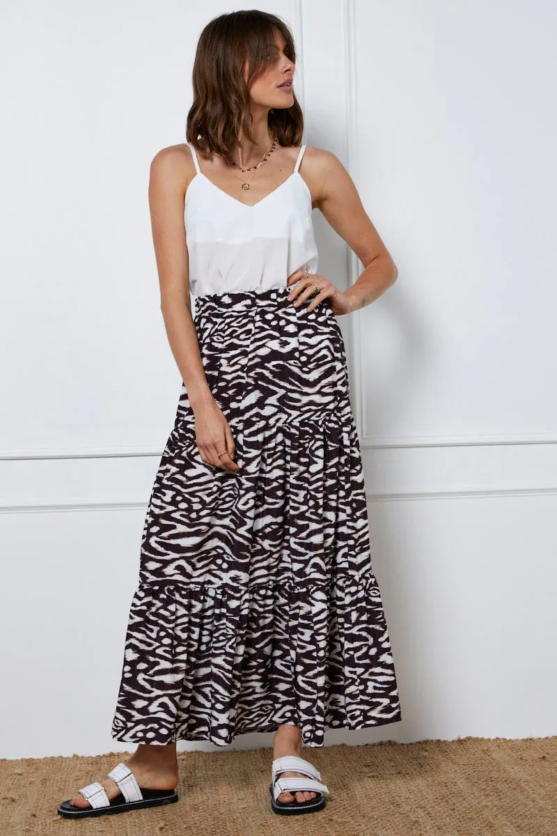 Simple Layer Print Tiered Maxi Skirt