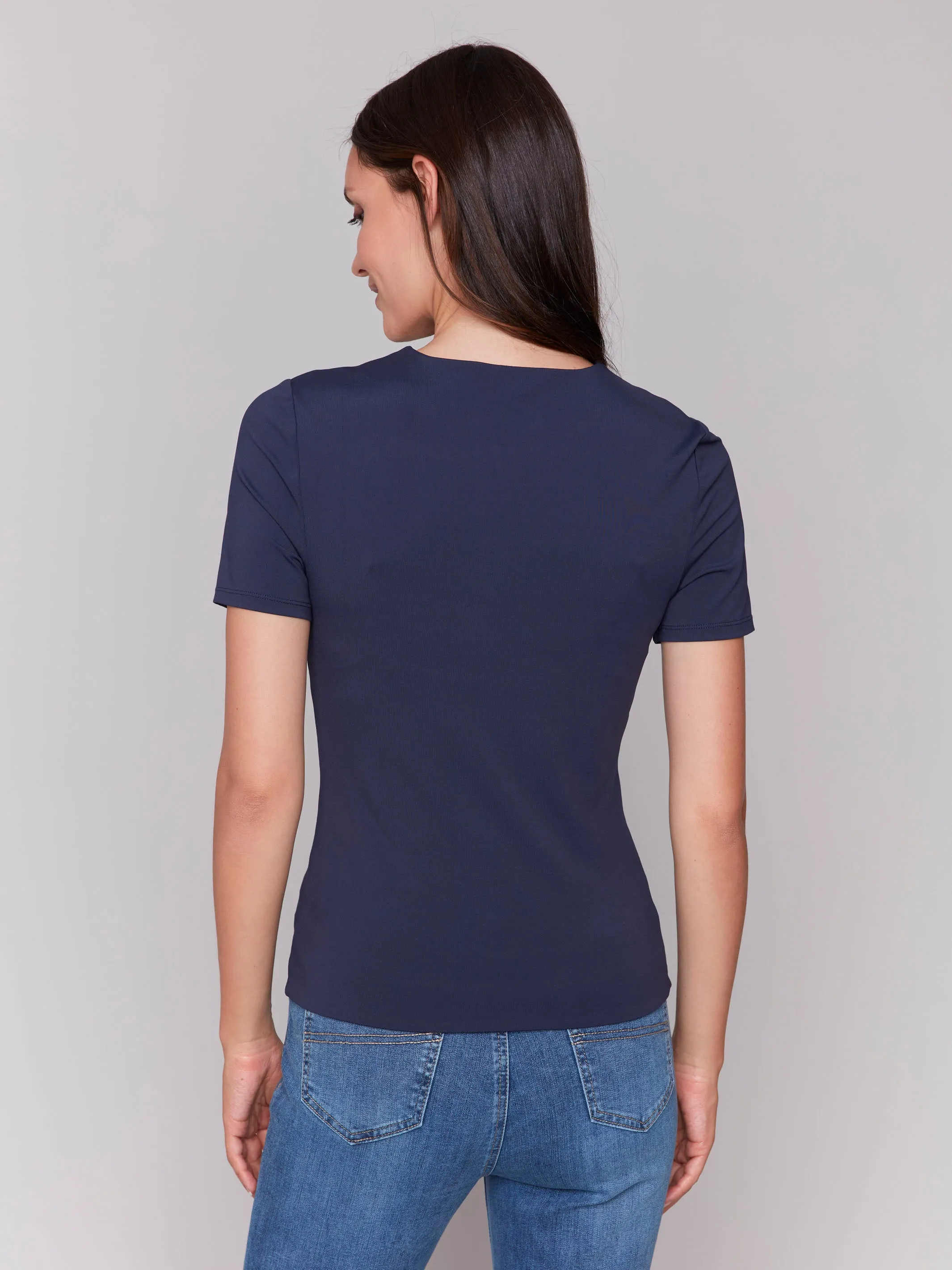 Short-Sleeved Super Stretch Top - Navy Lightweight Weave