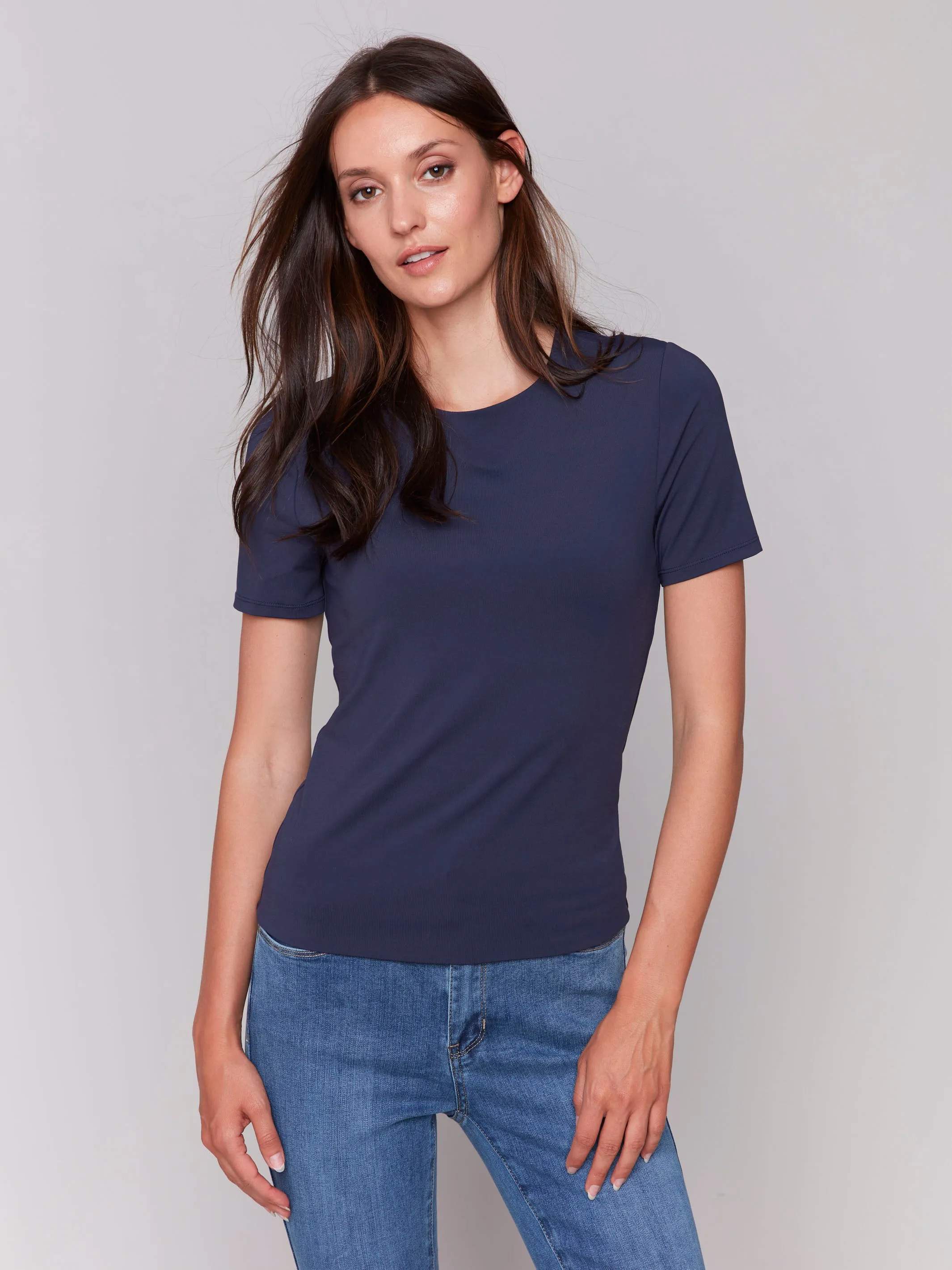 Short-Sleeved Super Stretch Top - Navy Adaptable Street Comfort Style