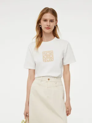 100% Cotton Embroidered Women T-Shirt Pre Shrunk Fabric