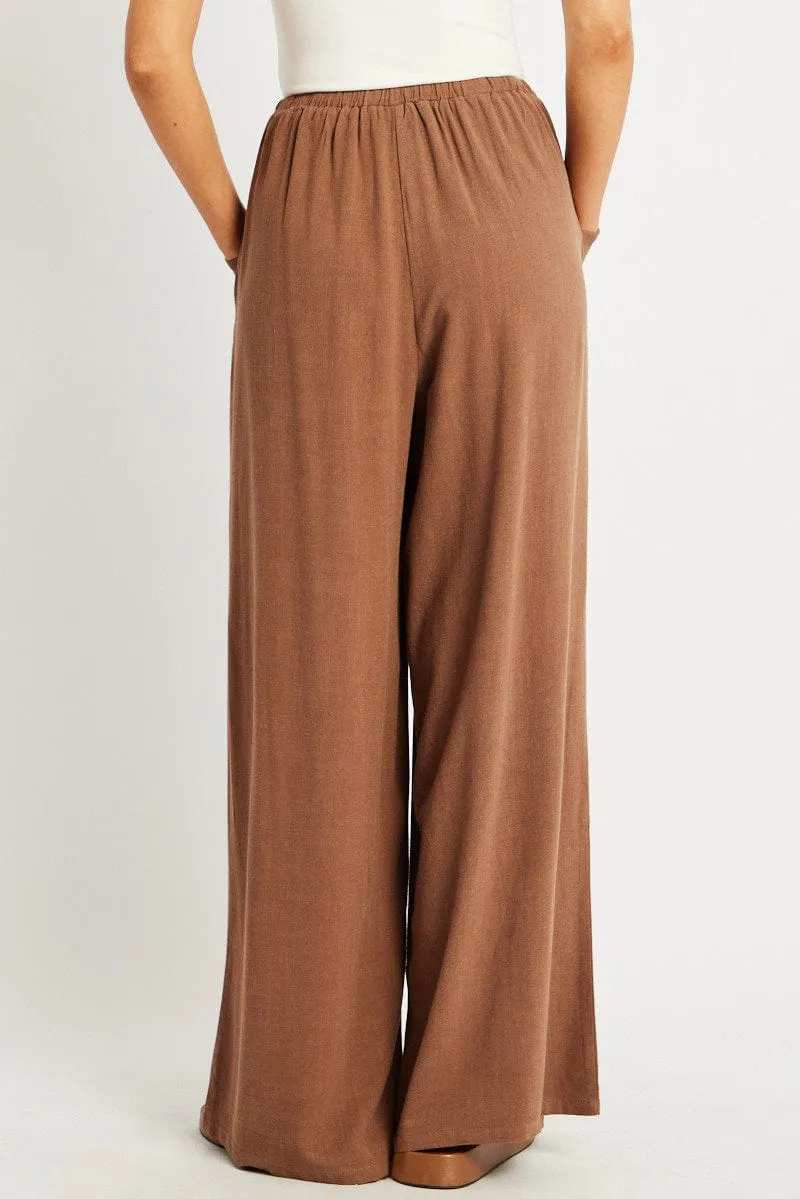 Brown Wide Leg Pants High Rise Movement Ease