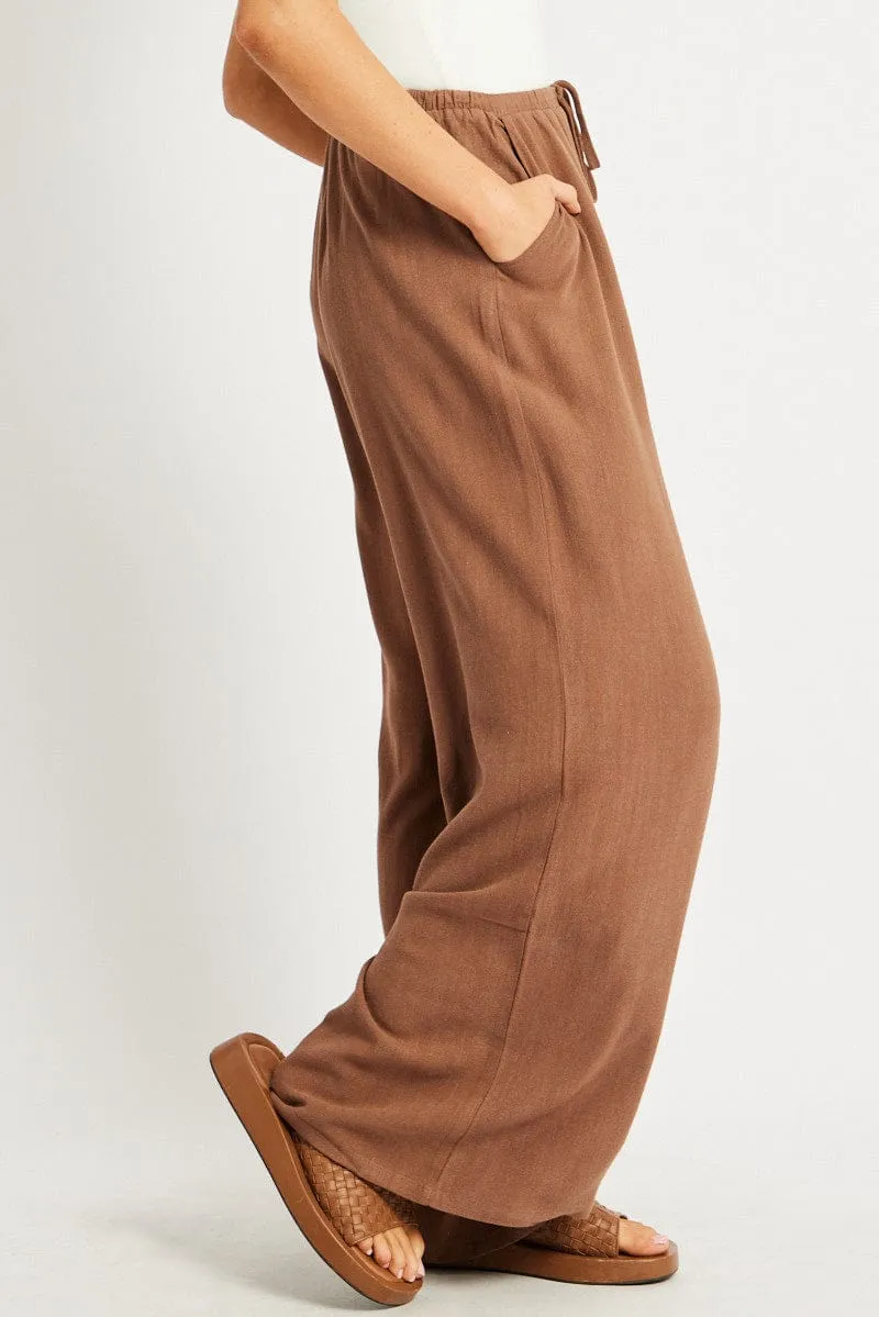 Gusseted Crotch Versatile Layering Brown Wide Leg Pants High Rise