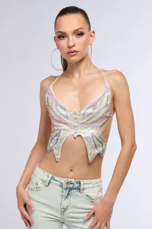 TIME TO FLY BUTTERFLY RHINESTONE TOP Slim Fit Cut Breathable Design