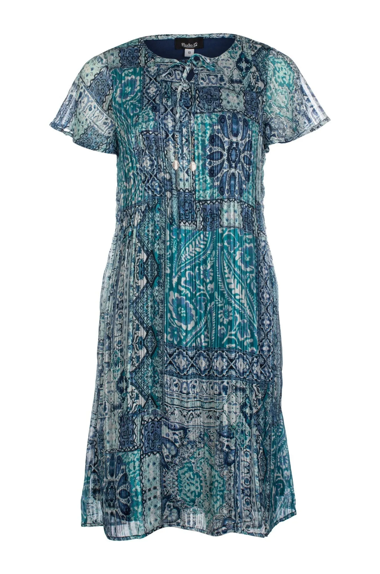EcoFriendlyDyeProcess Dress | Mint Indigo Patchwork | 8573C1