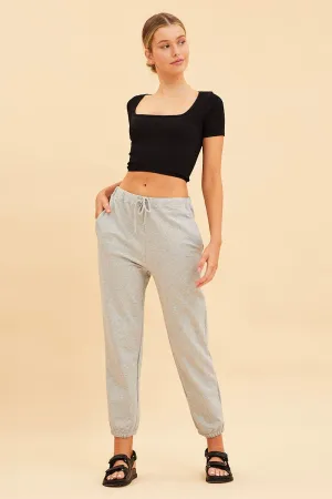 Functional Look Flexible Material Grey Lounge Pant Cotton Terry Stretch Drawstring Waist