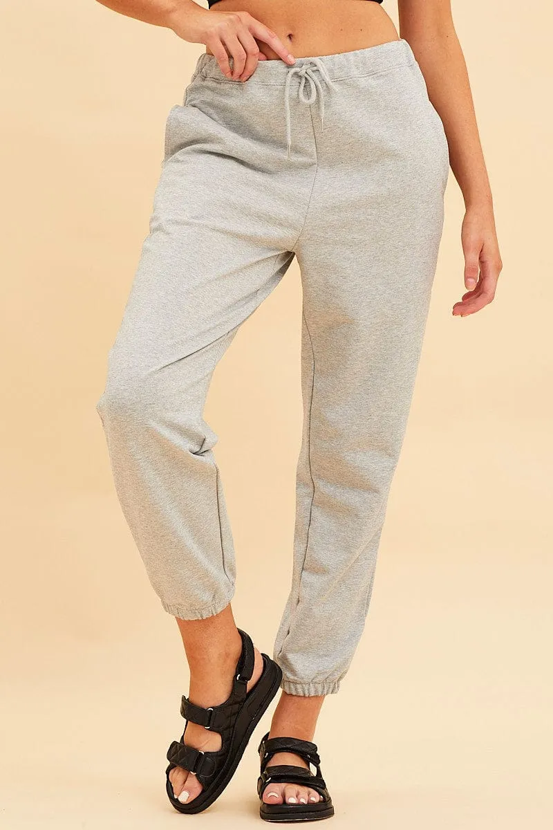 Grey Lounge Pant Cotton Terry Stretch Drawstring Waist anti static